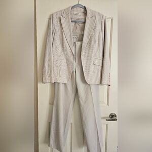 Amanda Smith Light Beige Pinstripe Blazer And Pants Suit